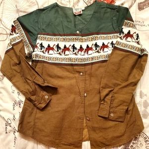 Woman's long sleeve western printed blouse vintage -CowBoys Turtle Association